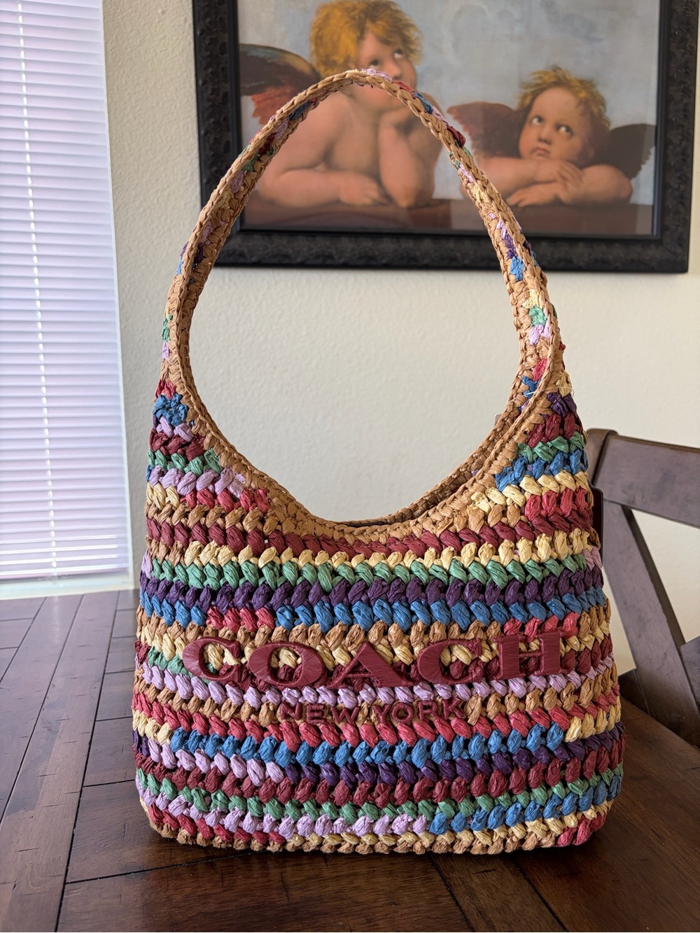 Coach Womens Brooklyn 28 Straw Shoulder Bag
